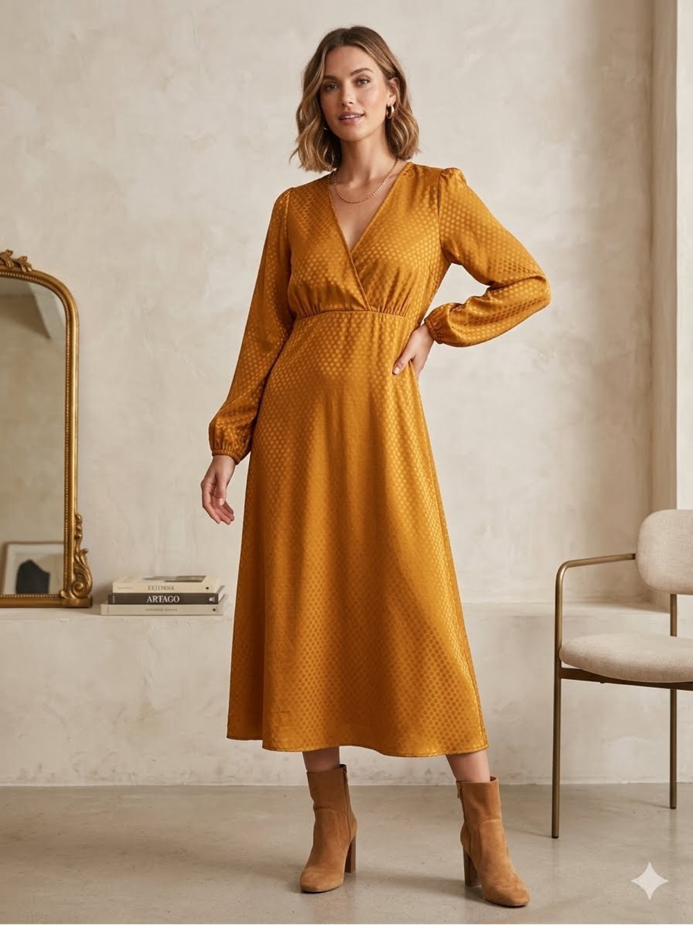 Sanctuary Mustard Long Sleeve Midi Dress